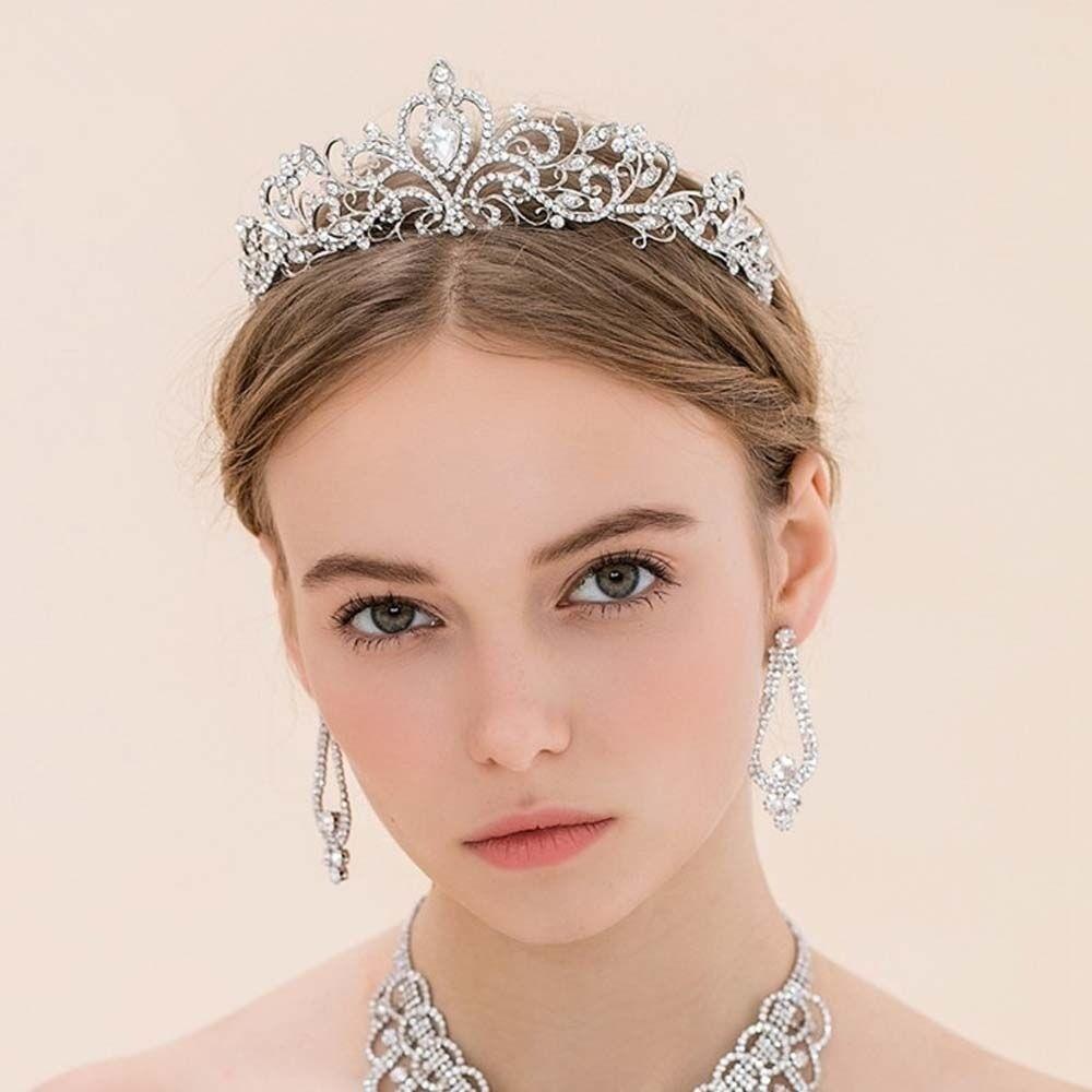 Metal Princess Tiara Round Tiaras Rhinestone Crown Vintage Baroque Crown  Women