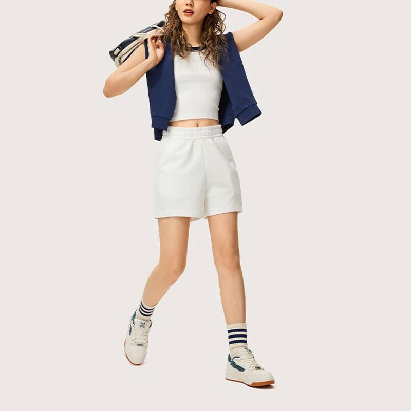 Li Ning Sports Trend Series Solid Color Ice Feel Straight Casual Shorts Women Shorts Off-White AKSU328-1