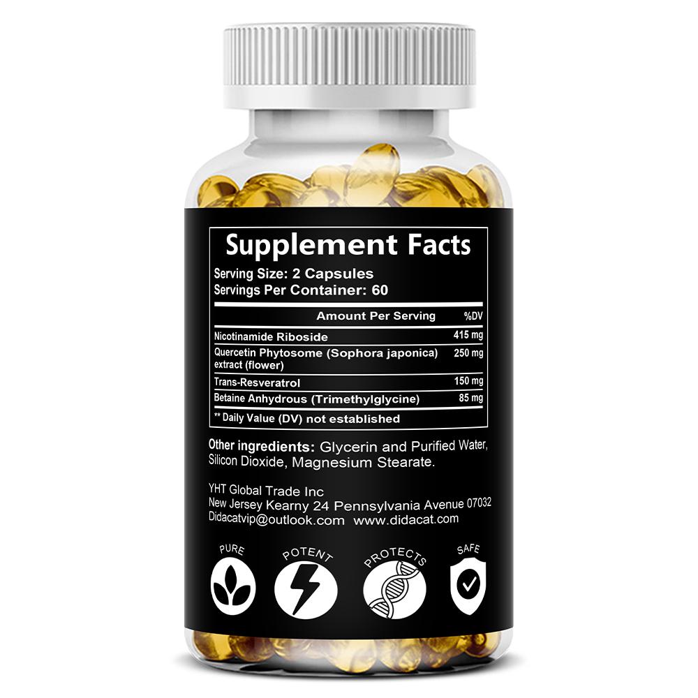 Nicotinamide Riboside Dietary Supplement, With Quercetin Phytosome, 120 Softgels Per Bottle