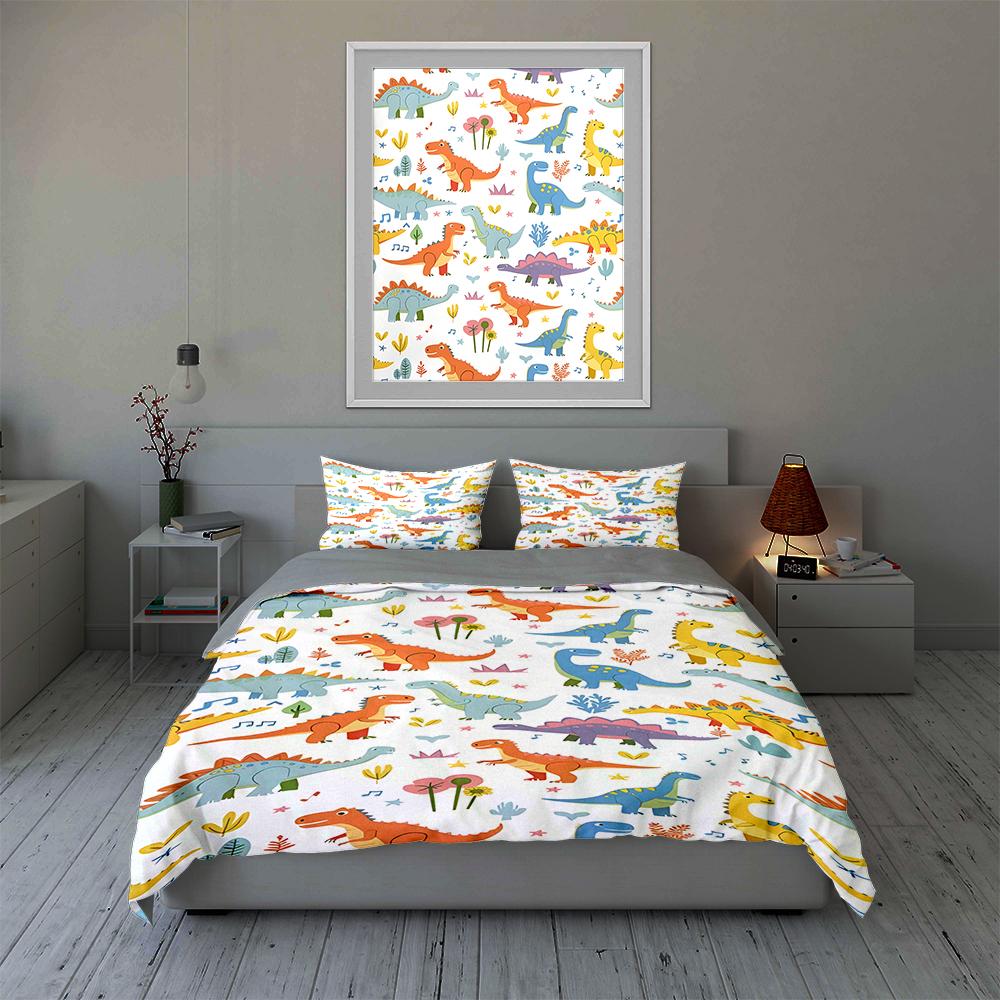 Colorful Dinosaur Illustrations. Bedding Duvet Cover Sets Duvet Covers Pillowcases Gifts (1 * Duvet Cover 2 * Pillowcases, Without Duvet Insert)