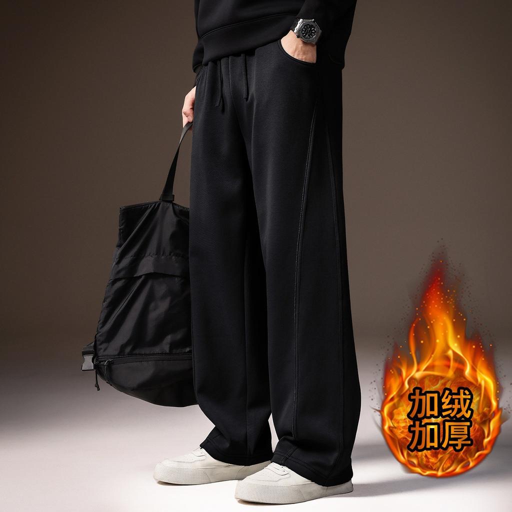 High-end American retro trendy brand drape casual pants men's winter velvet straight splicing elastic sports sweatpants men