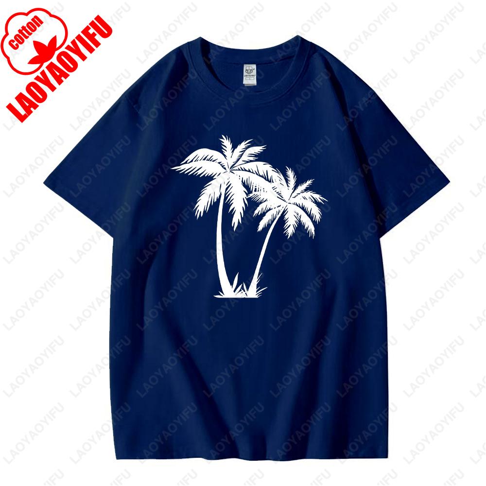 

Black Palm Tree Summer Vacation in Hawaii Graphic T Shirts Woman Man Vacation High Quality Cotton Tshirt Fashion Casual Tops 4XL