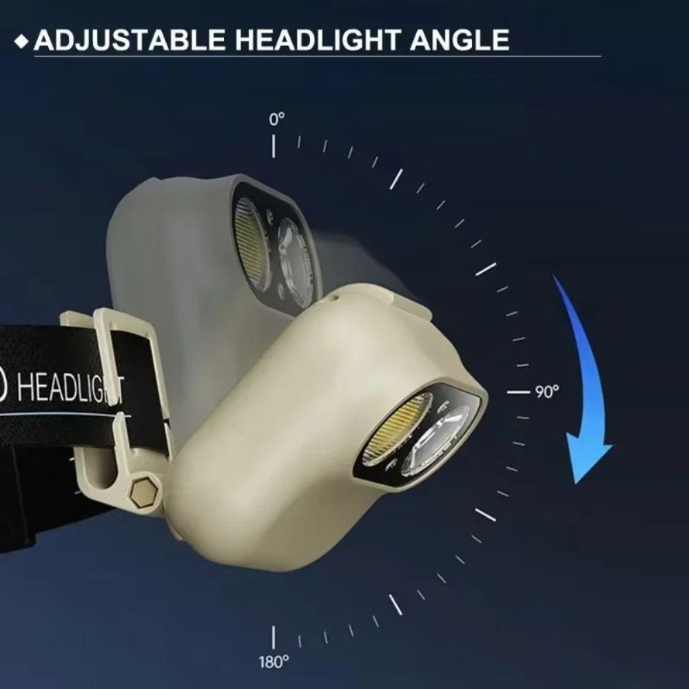 Six-speed Dimming Smart Sensor Headlamp Free Your Hands Dual Lamp Core LED Head Torch with A Headband Waterproof