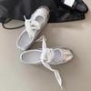 French stunning lace-up ultra-soft leather little white shoes women's round head casual versatile soft-soled ballet Mary Jane shoes women
