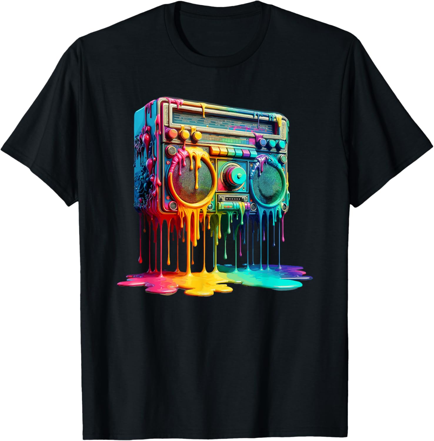 Dripping Paint Boombox Old School 80s Music Hip Hop T-Shirt S