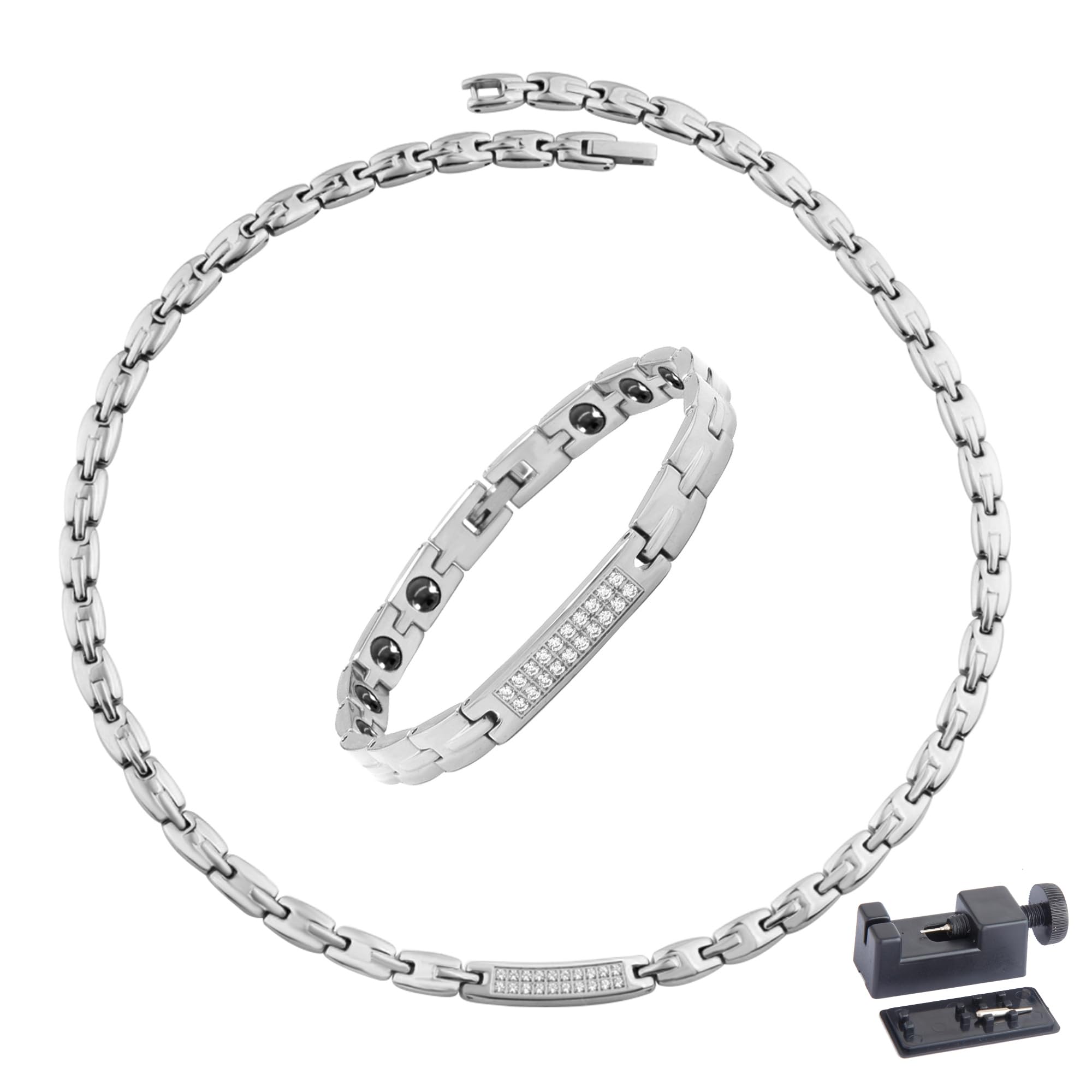 [Hachi] Pure Titanium Germanium Bracelet and Necklace for Women - Magnetic Necklace Bracelet, Static Electricity Removal, Germanium Jewelry Set,