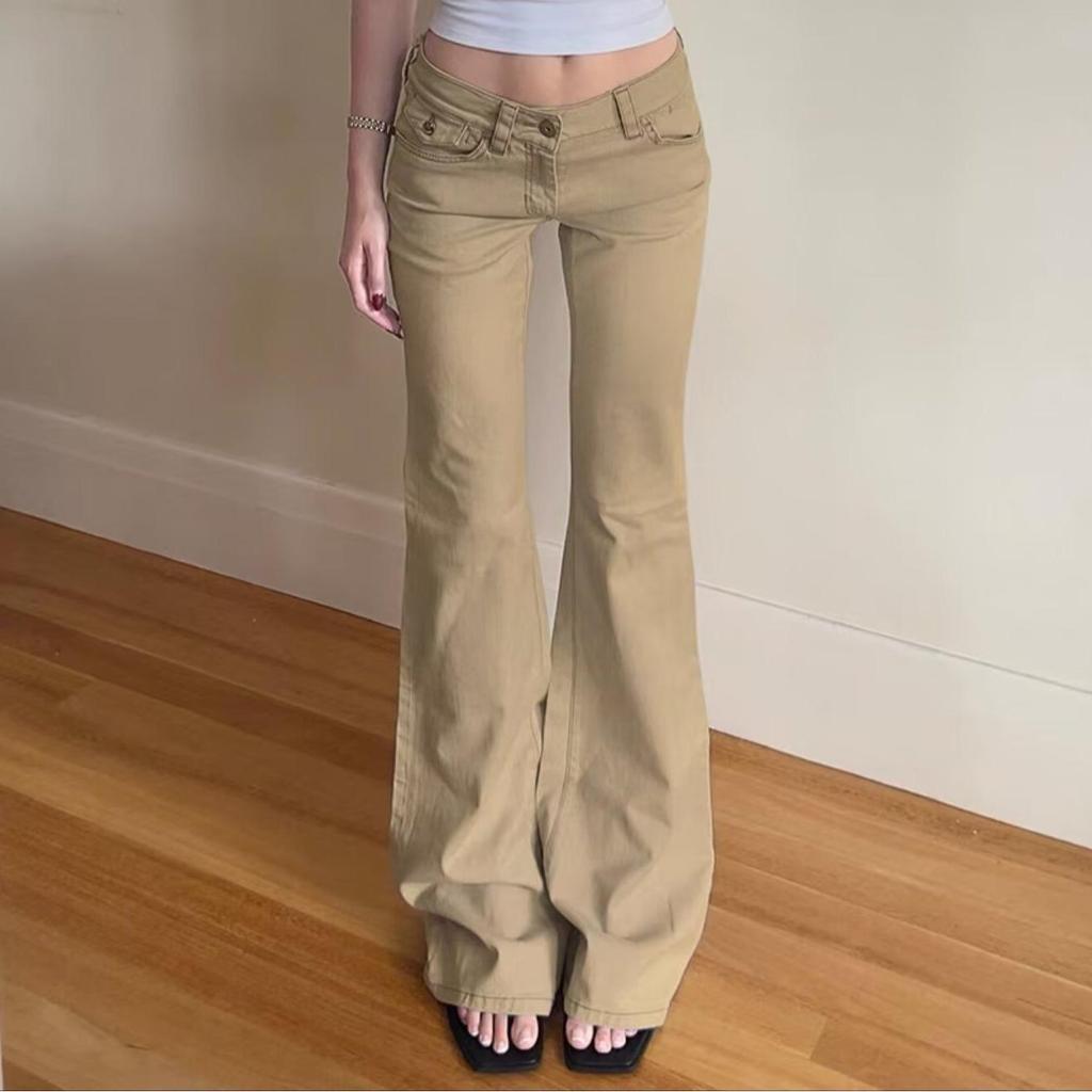 Retro Khaki Low-Waist Micro-Flare Jeans - 2025 Summer Collection