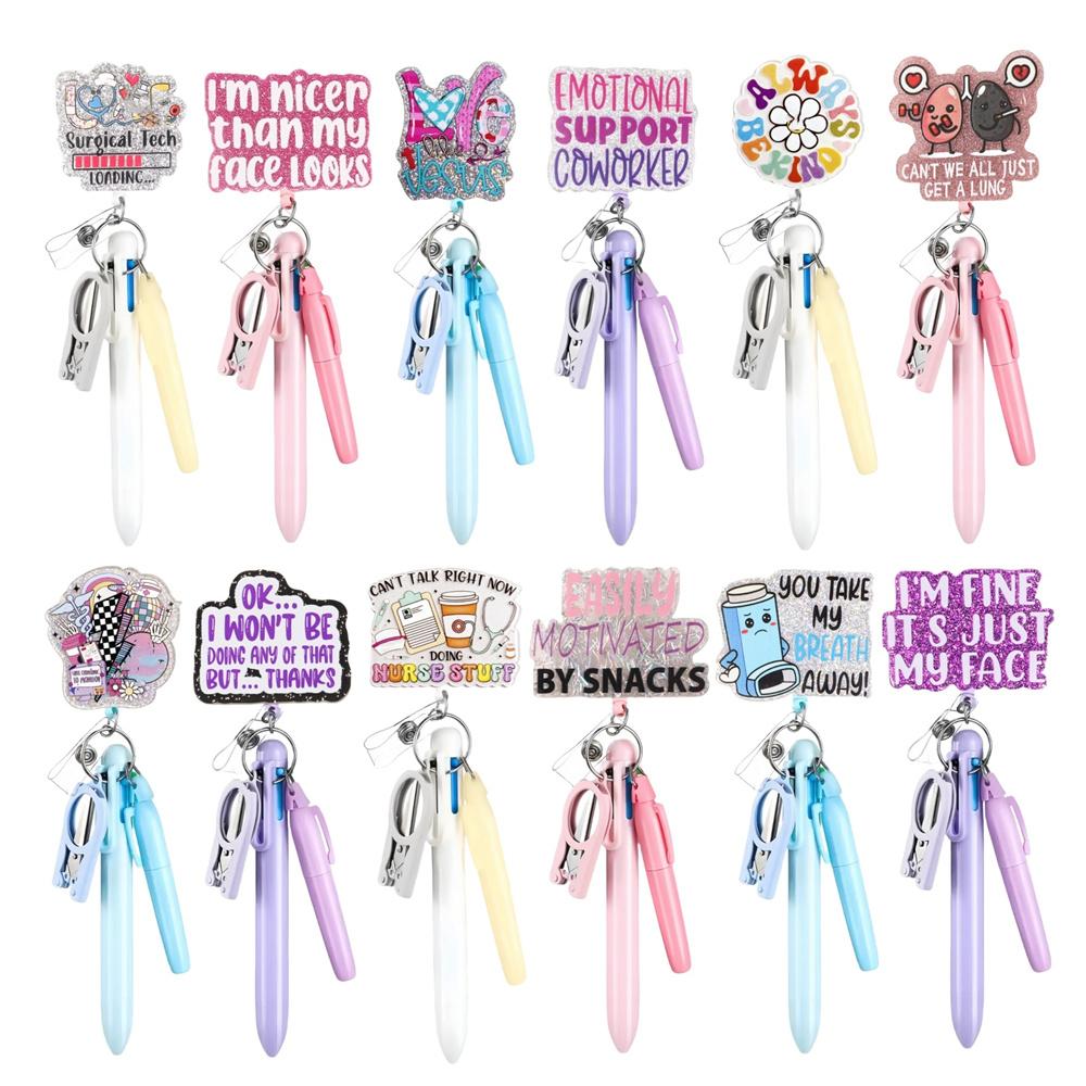 1 set Mini Highlighter Badge Reel Pen Nurse Pens Set School Hospital Student Nurse Ball Pen Nurse's Day Gift