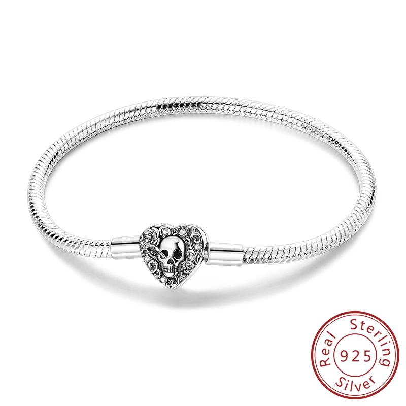 Original Bracelet Bangle 925 Silver Charm Bracelet 17-20CM Love Cross Snake Bone Bracelet for Women Girl DIY Jewelry