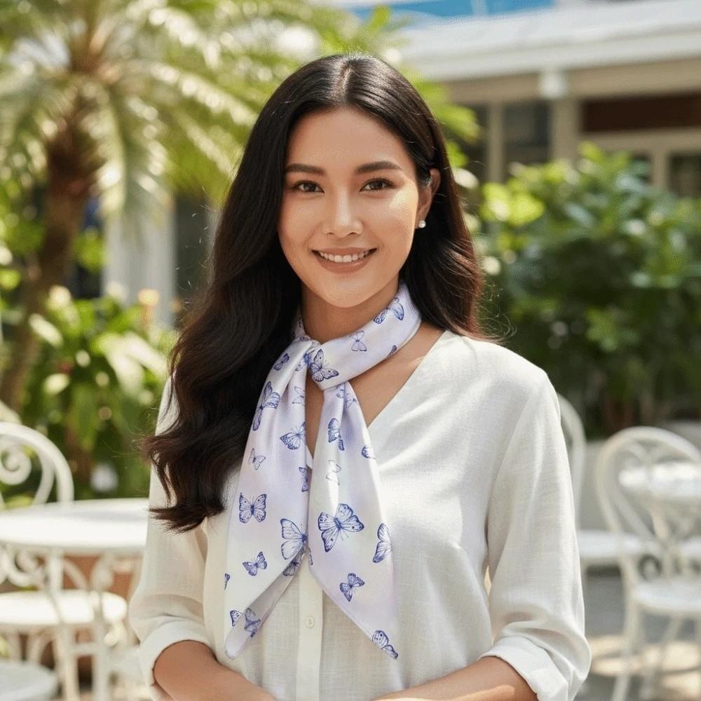 Breathable Small Square Scarf Lightweight Square Handkerchief Elegant Printed Silk Scarf  Women