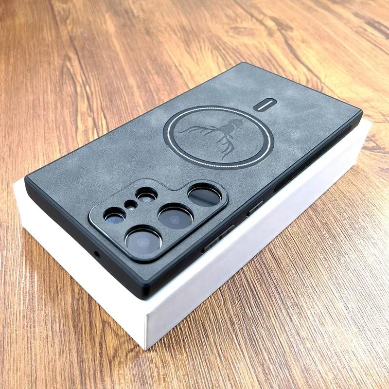 Luxury Retro Deer Embossing Leather For Magsafe Case For Samsung Galaxy S25 S24 S23 S22 S21 Ultra Plus FE Note20 S25Plus S24FE