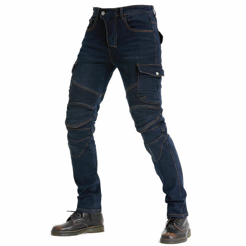 New Product Motorcycle Jeans Men's Winter Fleece Cycling Pants Multi-Bag Motorcycle Cargo Pants Silicone Protector