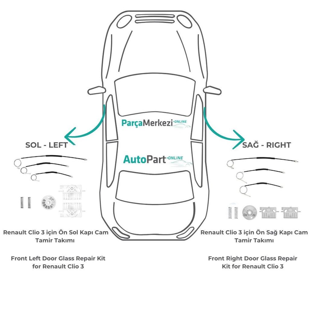 Reparaturset für Vordertürglas - Rechts & Links für Renault Clio 3