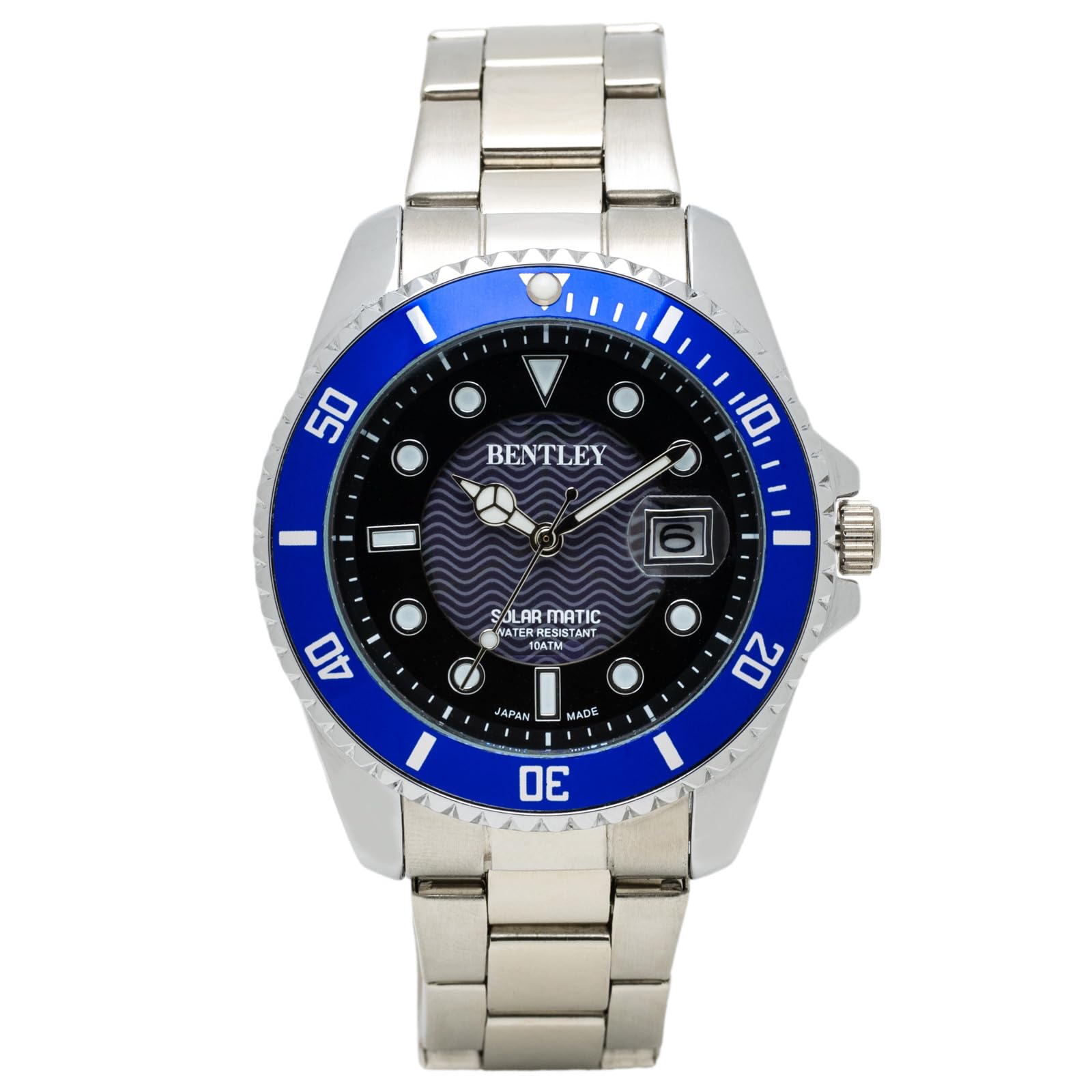 

Klefer Men s Analog Solar-Powered Waterproof Watch with Metal Band, Bentley Blue, Silver (BT-AM388-BLS)