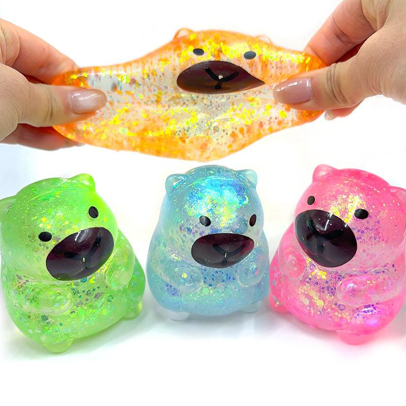 Glitter Capybara Squishy Fidget Toy Soft Maltose Squeeze Stress Ball Sensory Toy For Home Decor Office Anxiety Relief Adhd Gift