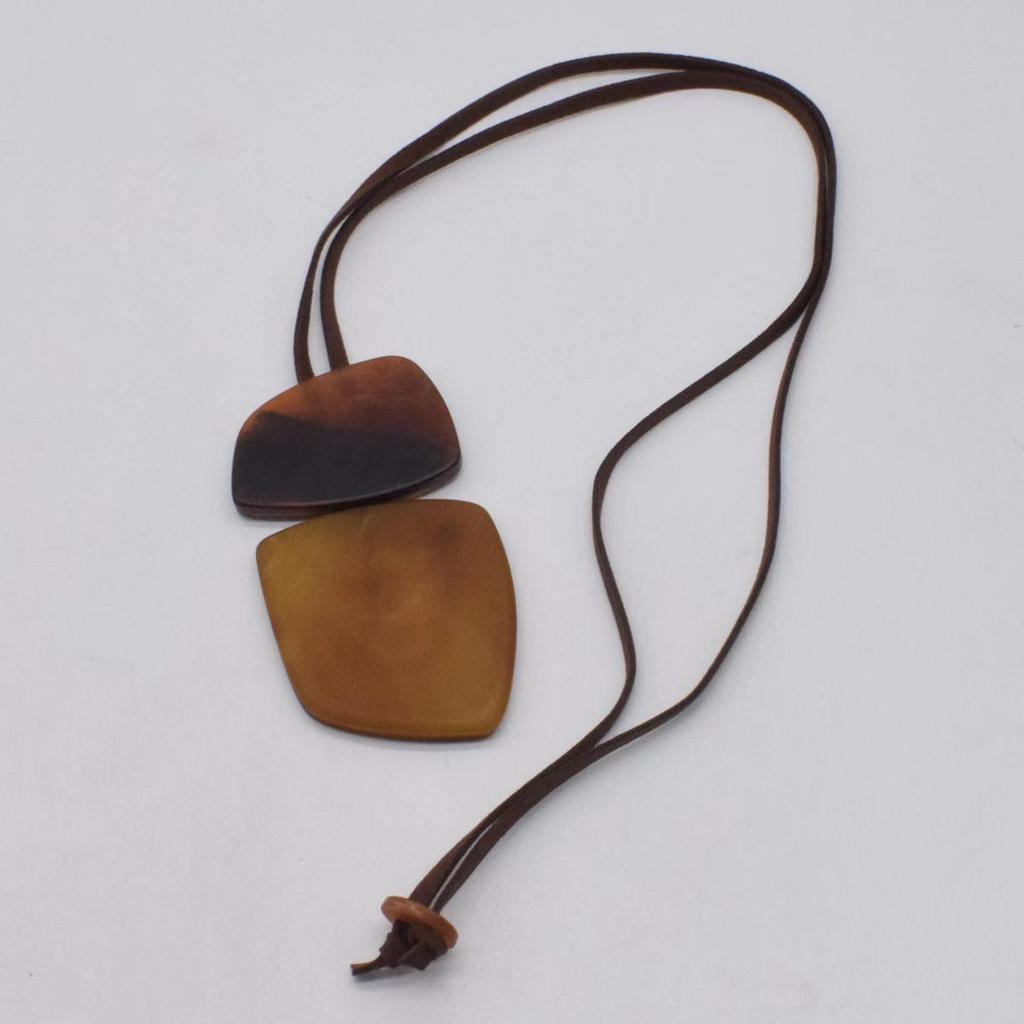 Stylish Geometric Resin & Leather Sweater Chain Necklace