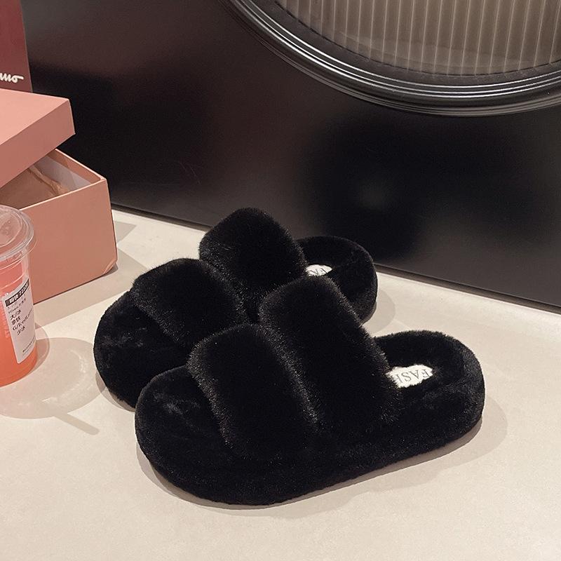 Mao Mao Slippers Women's Autumn and Winter Wear 2025 New Versatile European Goods High Sense Internet Celebrity Thick Bottom Plush Cotton Slippe