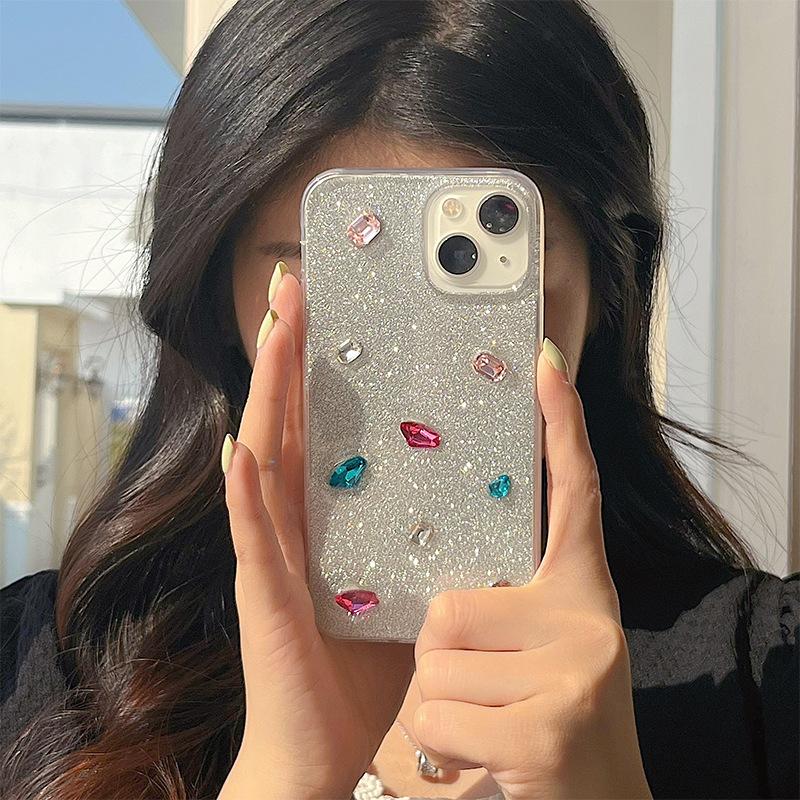 Xiaoqing New Wind Laser Glitter Mobile Phone Case Is Suitable For Iphone17Promax Rhinestone Apple 16 Gemstone 13.