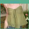 Babydoll Linen Sweet Ruffle Women Crop Sleeveless Top Thin Strap Front Bow Flowy Camis Female Korean Tank Top