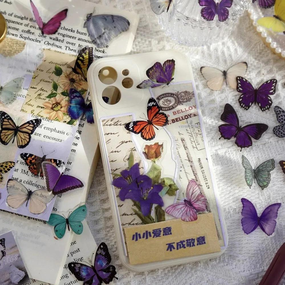 40 Sheets Butterfly Themed PET Stickers Waterproof Vinyl Decals for Scrapbooking Junk Journal DIY Craft Decorations