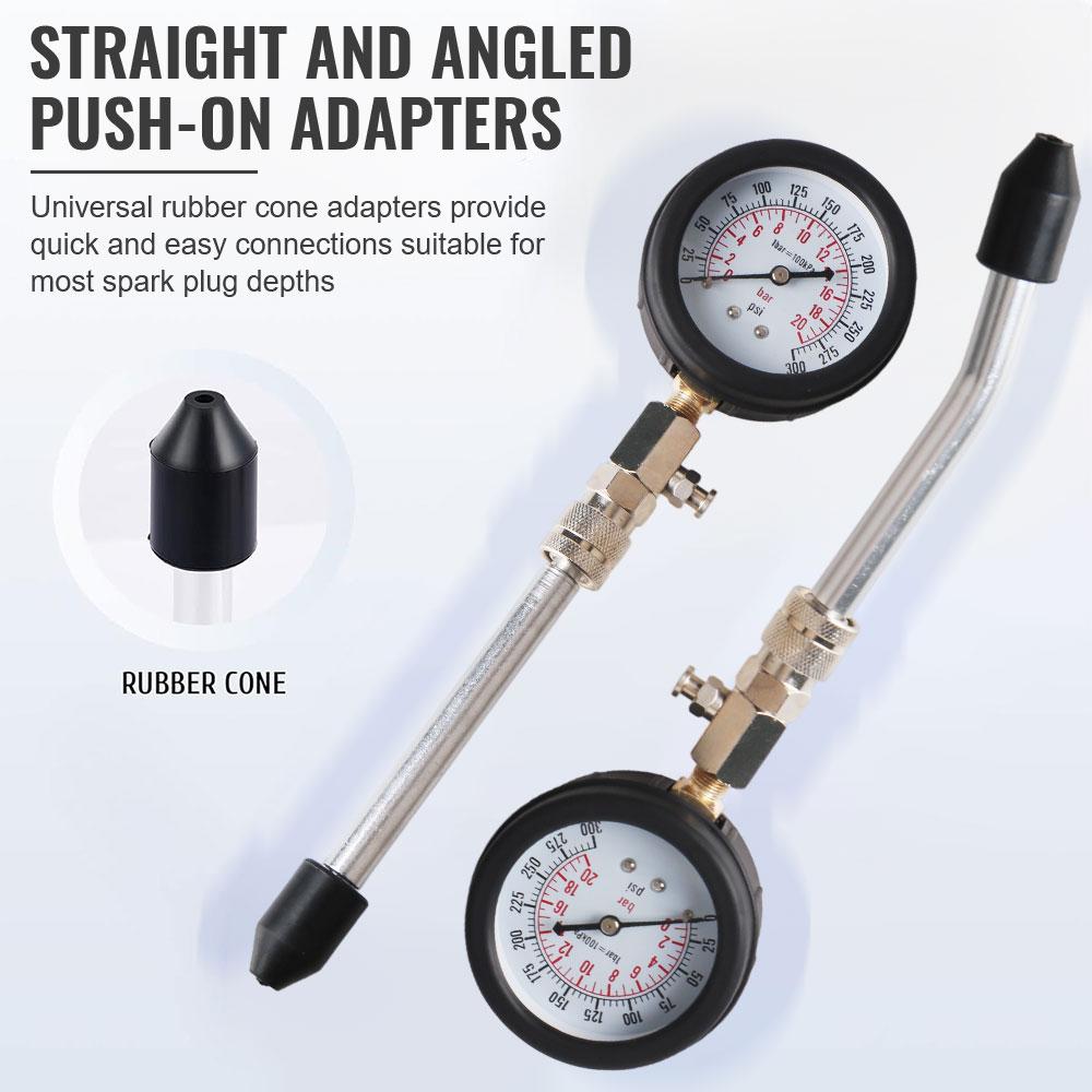 0-300 PSI with M10 M12 M14 M18 Adapter Automotive Cylinder Tester Kit Gasoline Engine Compression Meter Pressure Gauge