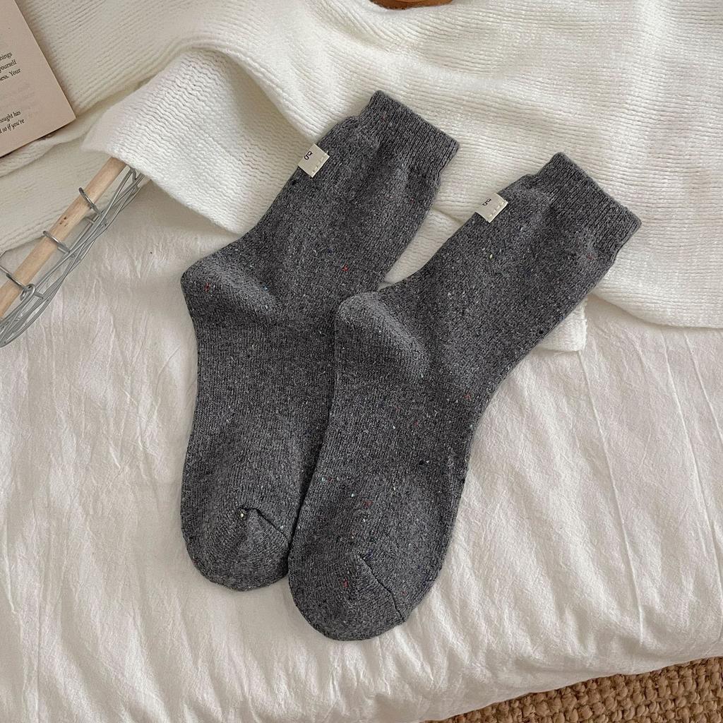 Korean Egg Cloth Label Wool Socks Children'S Thickened Warm Point Yarn Thick Thread Medium Tube Socks Dongdaemun Stacking Socks