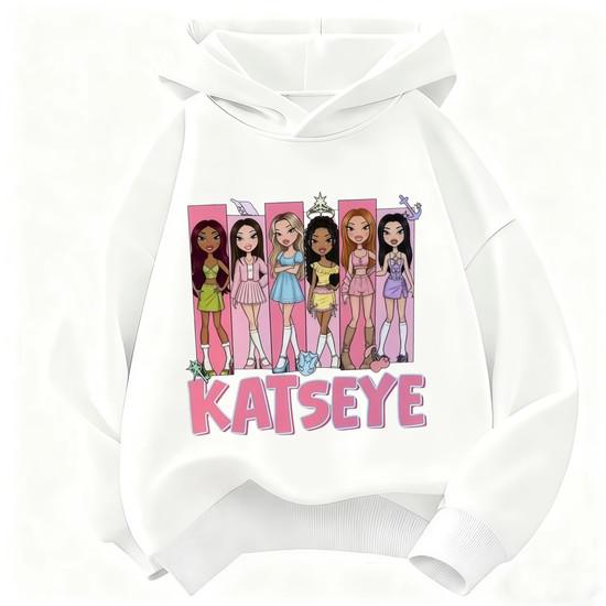 Felpa con Cappuccio Personaggio Cartone Animato KATSEYE per Bambini Felpa con Cappuccio a Manica Lunga per Ragazze Maglione con Grafica di Gruppo Top Casual Street per Bambini
