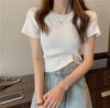Women's Fashion Ribbed Solid Slim Knit Top T-Shirts Summer Sexy O-Neck Short Sleeve T-shirt