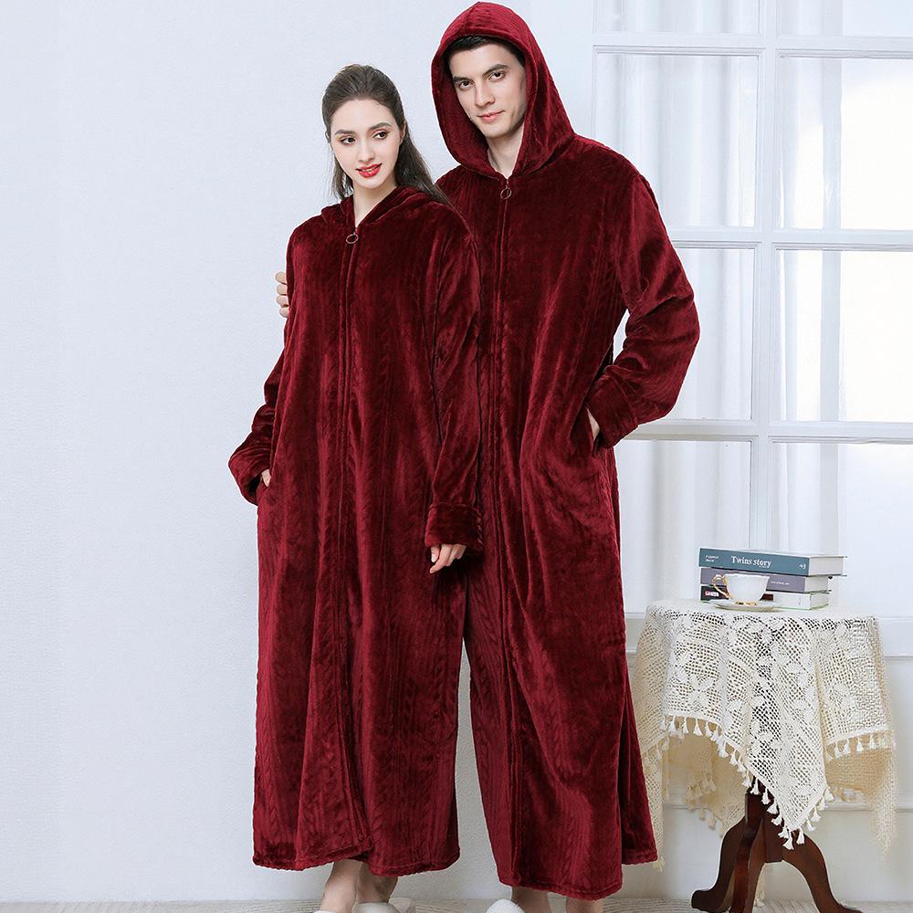 Winter Flannel Hooded Nightgown: Thick Coral Fleece, Long Sleeve, Plus Size, Ready Stock