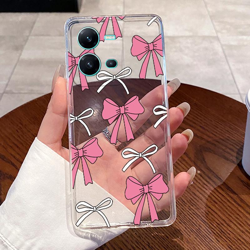 Phone Case For Vivo V25 Y35 Casing Luxury Cute Love Heart Rabbit Funny Pattern Transparent Silicone TPU Soft Shell Back Cover