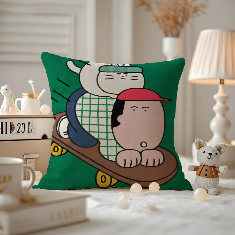Cat Daily Life Illustrations Cushion Cover Pattern Printed Pillowcase For Living Room Sofa Cushion Cover & Bedroom Decor