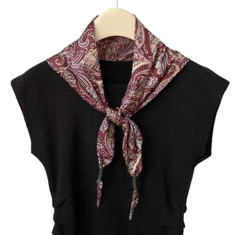 Retro cashew flower silk scarf women's waist triangle scarf belt jeans waist accessories travel versatile square scarf fart curtain