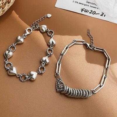 925 Sterling Silver Heart Bracelet for Women Men Circle Tassel Bracelet Jewelry Gifts