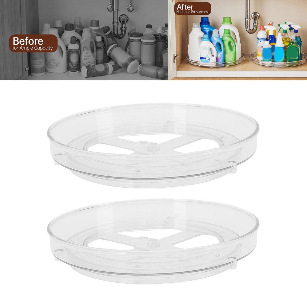 2PCS Transparent Cabinet Turntable 360 degrees Rotation Versatile Transparent Rotating Perfume Organization For Refrigerator Pantry Wardrobe