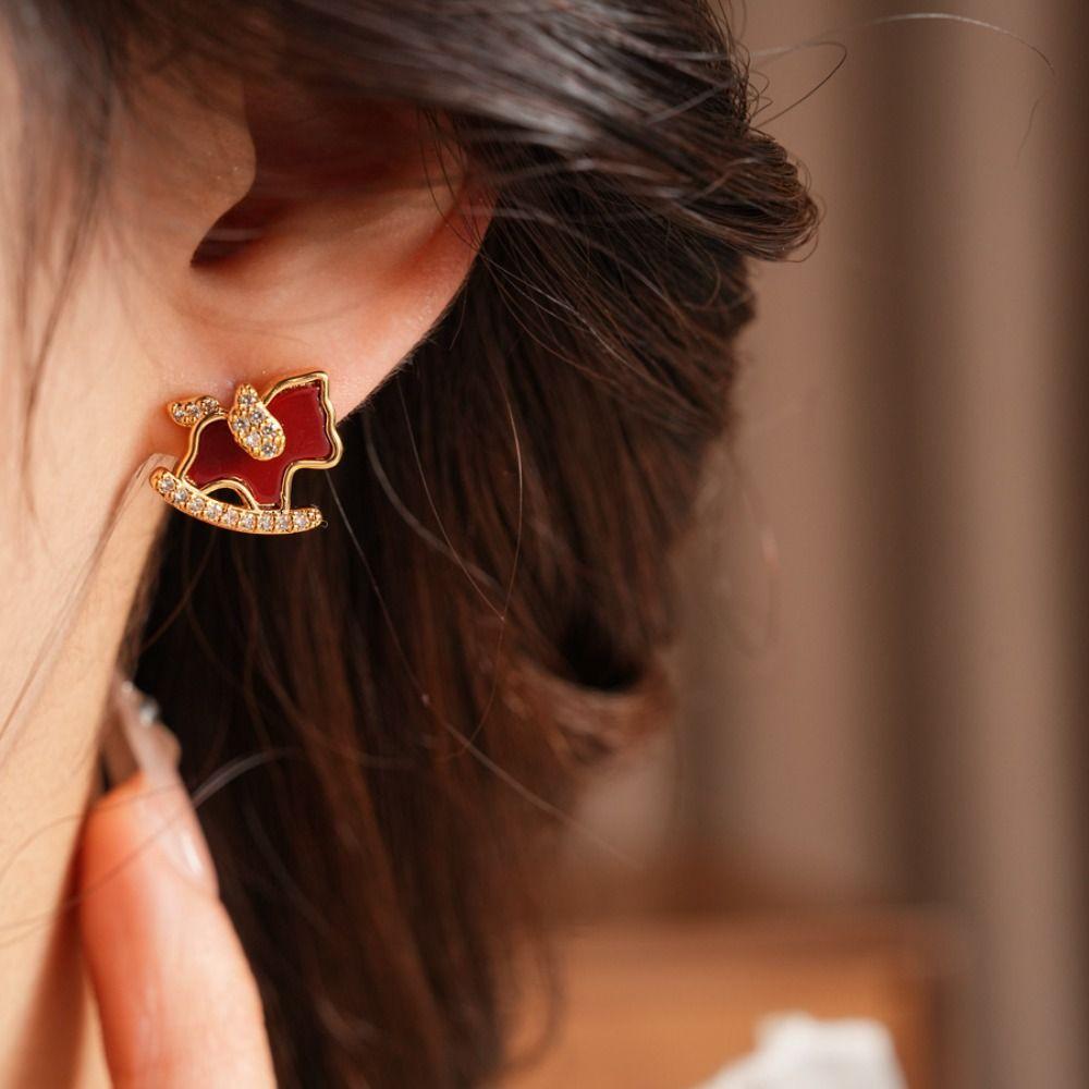Collarbone Chain New Year Horse Earrings Fashion Jewelry Red Drop Earrings  Wedding