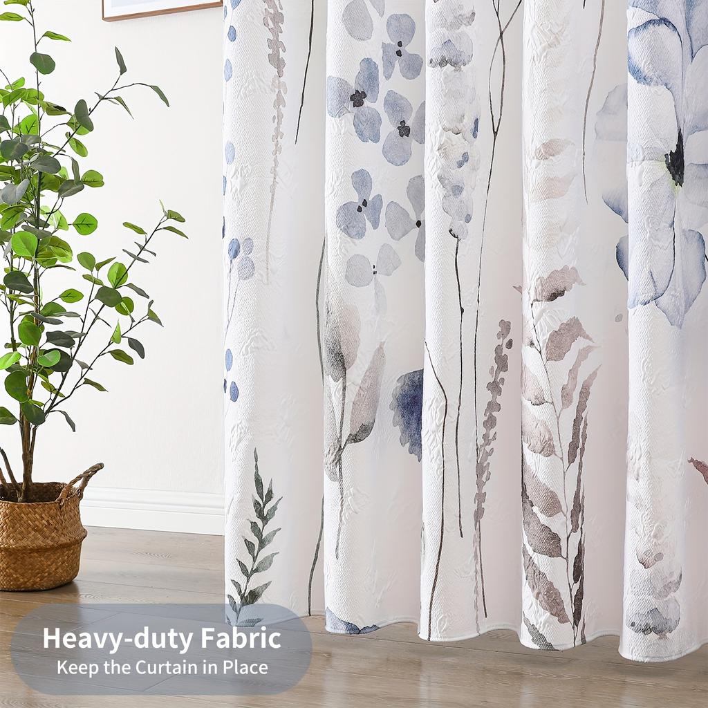 Embossed Butterflies & Watercolor Wildflowers Shower Curtain - Minimalist White, Waterproof Fabric, Textured Design With Hooks