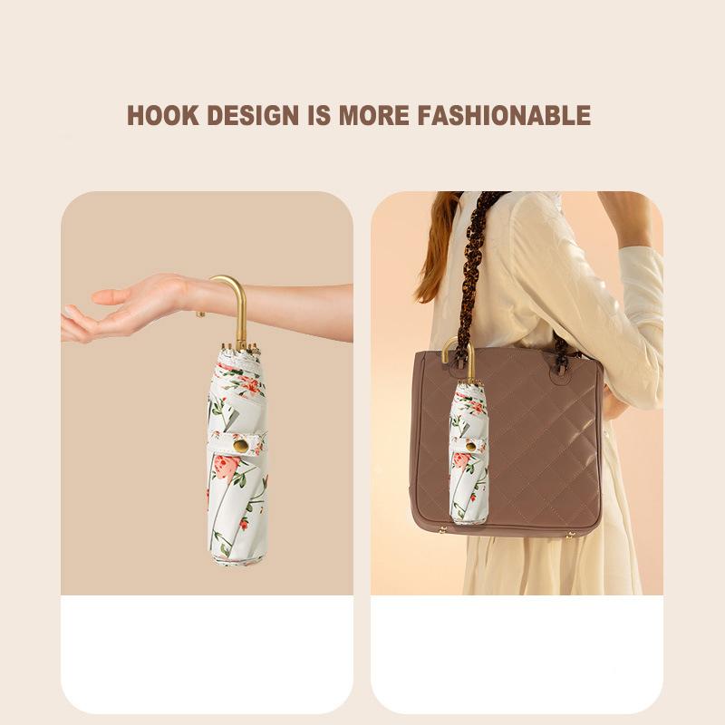 Gancho curvo francés, gancho para paraguas de goma de colores, sombrilla Floral de princesa para mujer, paraguas plegable ultraligero