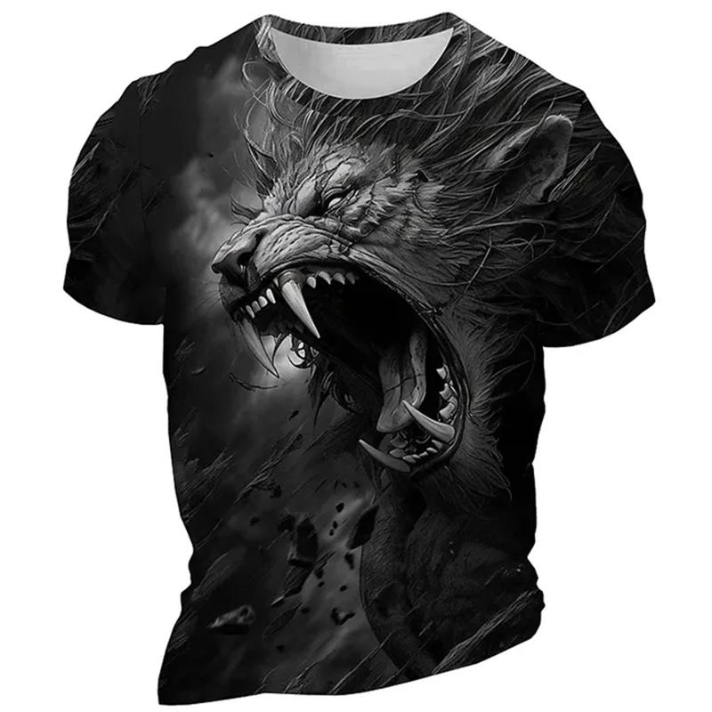 Lustiges T-Shirt mit 3D-Wolfsmuster für Männer, Hip-Hop-Trend, Harajuku, Streetwear, Mode, Animal-Print, lässiges T-Shirt mit O-Ausschnitt und kurzen Ärmeln