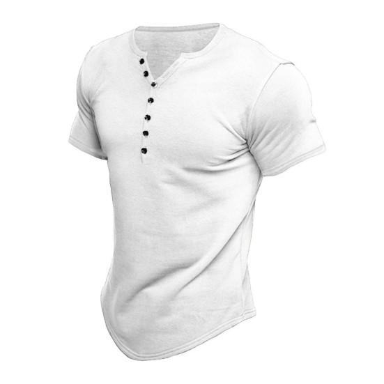 Men Tops Young Style Solid Color Slim Fit V Neck Short Sleeves Summer T-shirt Daily Clothes