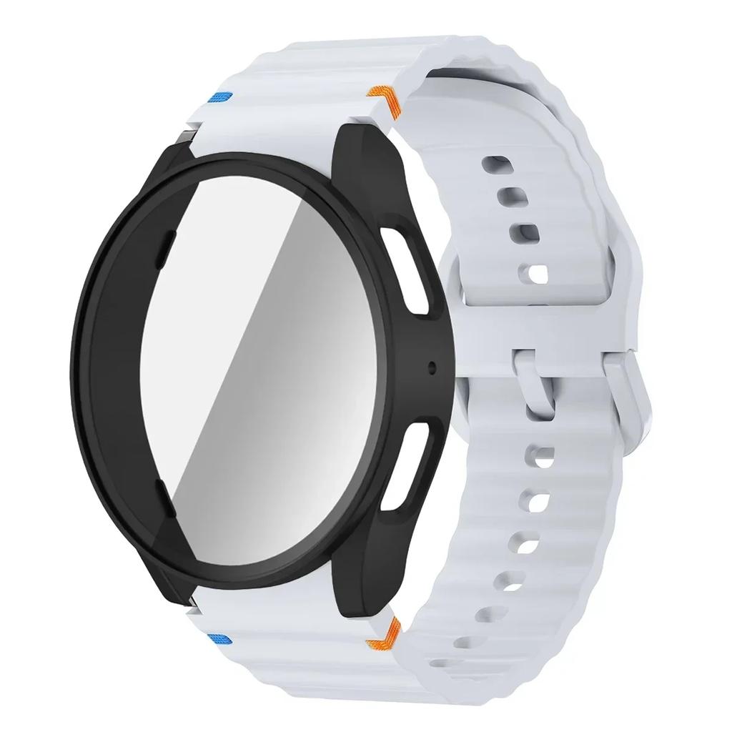 Pouzdro+Řemínek pro Samsung Galaxy Watch 7 6 5 4 40mm 44mm Silikonový Náramek Pásek Tvrzené Sklo Ochranná Fólie na Displej Nárazník Kryt
