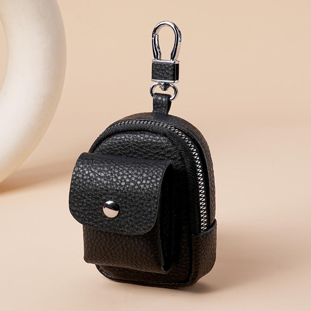 

PU Leather Mini Backpack Keychain for Women Small Change Pouch Coin Purse with Zipper for Keys Lipstick Headset Cosmetics Bag чёрный
