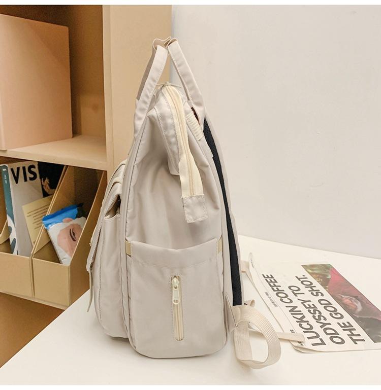 Nylon Middle School Student Schoolbag Waterproof Solid Color Backpack Large Capacity