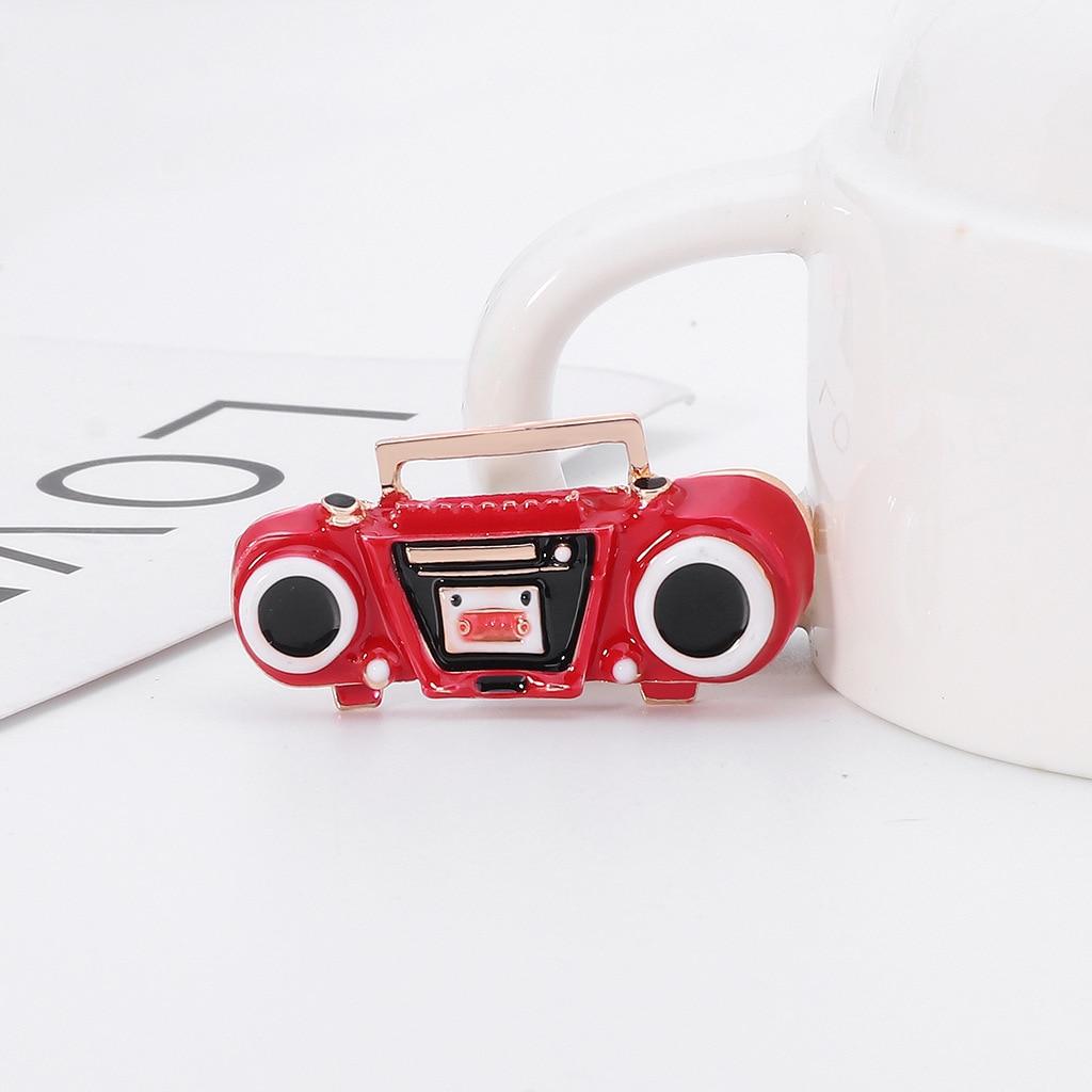 Blucome Enamel Red Radio Repeater Shape Brooch Pins Gold Color Vintage Home Appliances Brooches Hat Accessories Kids Gifts