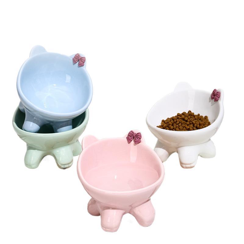 Elevated Non-slip Ceramic Bowl for Cats and Dogs - Prevents Spills, Protects Necks, Cute Design