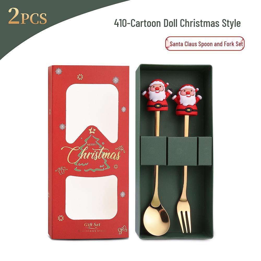 Creatieve Kerstman Koffielepel & Dessertvork Set - Roestvrijstalen Bestek voor Kerst