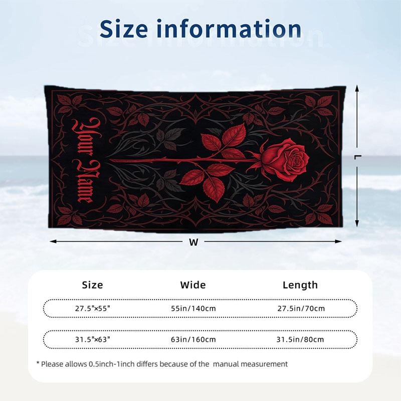 Roses Shadows Theme Quick Dry Beach Towel Custom Name Text Print Large Sand Resistant Towel Beach Vacation