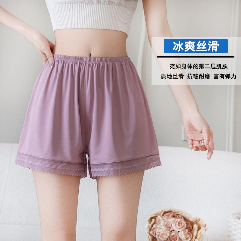 Women Plus Size Ice Silk Safety Shorts Summer Thin Lace Loose Breathable Anti‑Chafing Shorts
