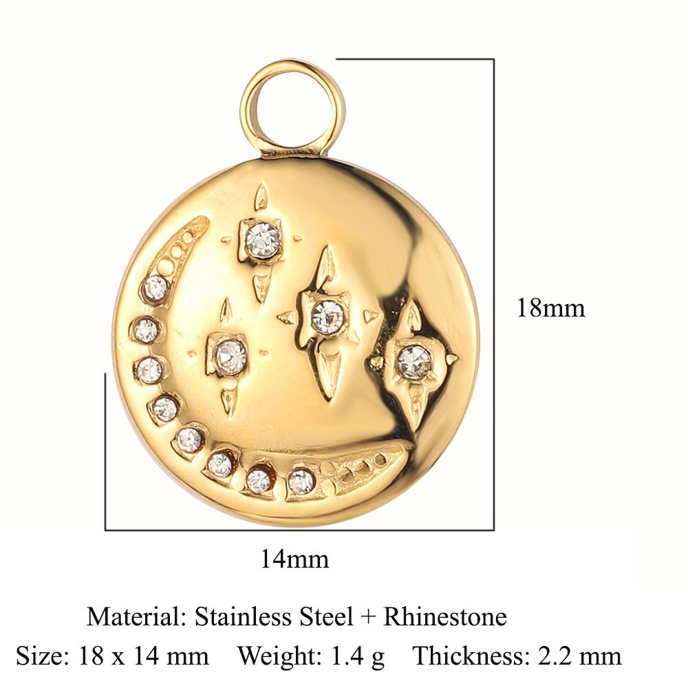 3pcs/Lot Peach Heart Crescent Mirror Polished 316 Stainless Steel DIY Charm Eye Sun Star Moon Rhinestone Jewelry Pendant