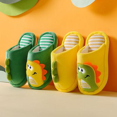 Children's Slippers Cute Cartoon Dinosaur Plush Slippers Soft Soled Non-Slip Kids Shoes Home Footwear