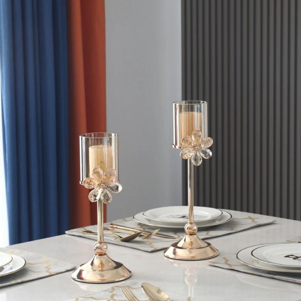 Anti-slip Petal Glass Candlestick Crystal Romantic Candles Stand Bedroom